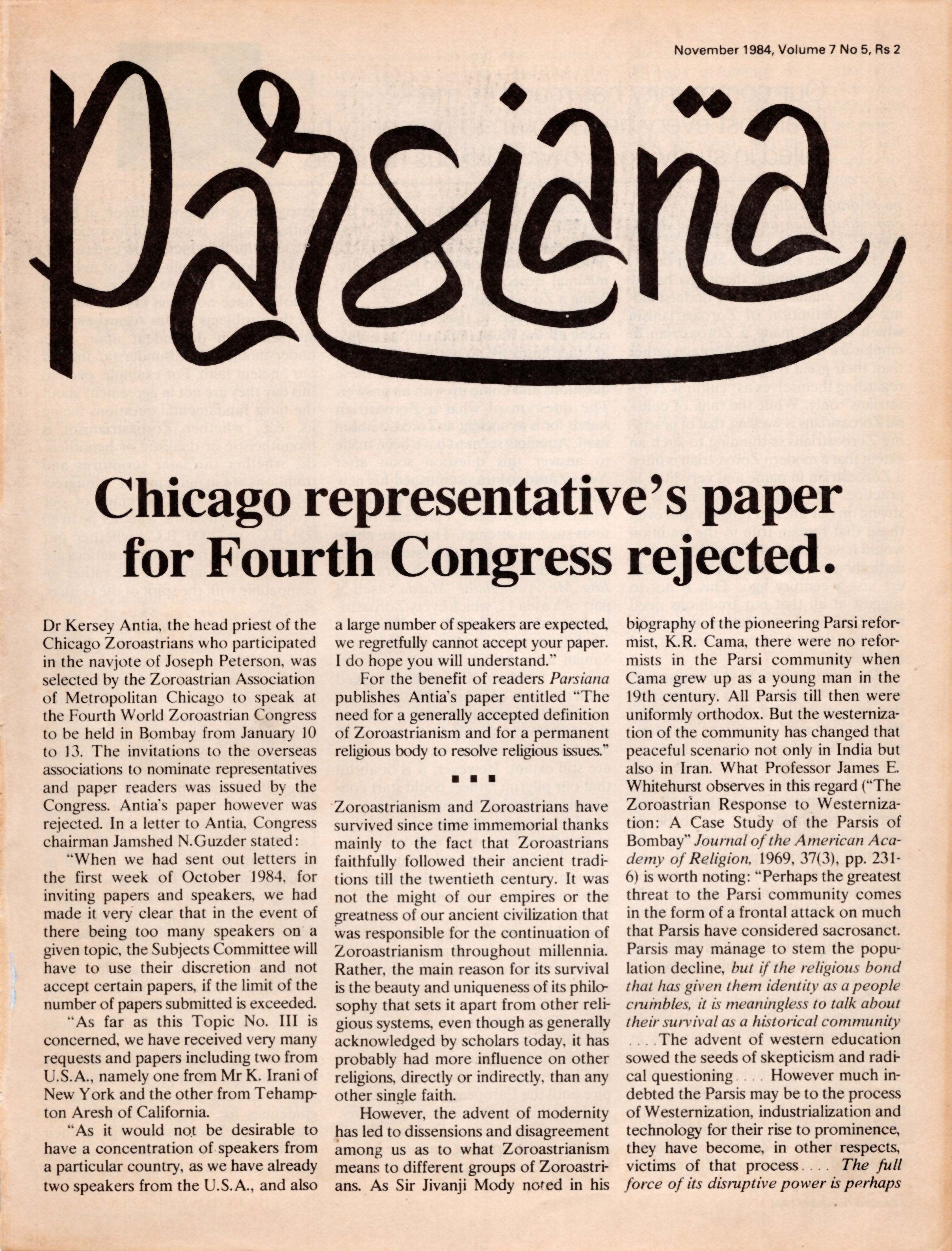 Cover of Parsiana, November 1984